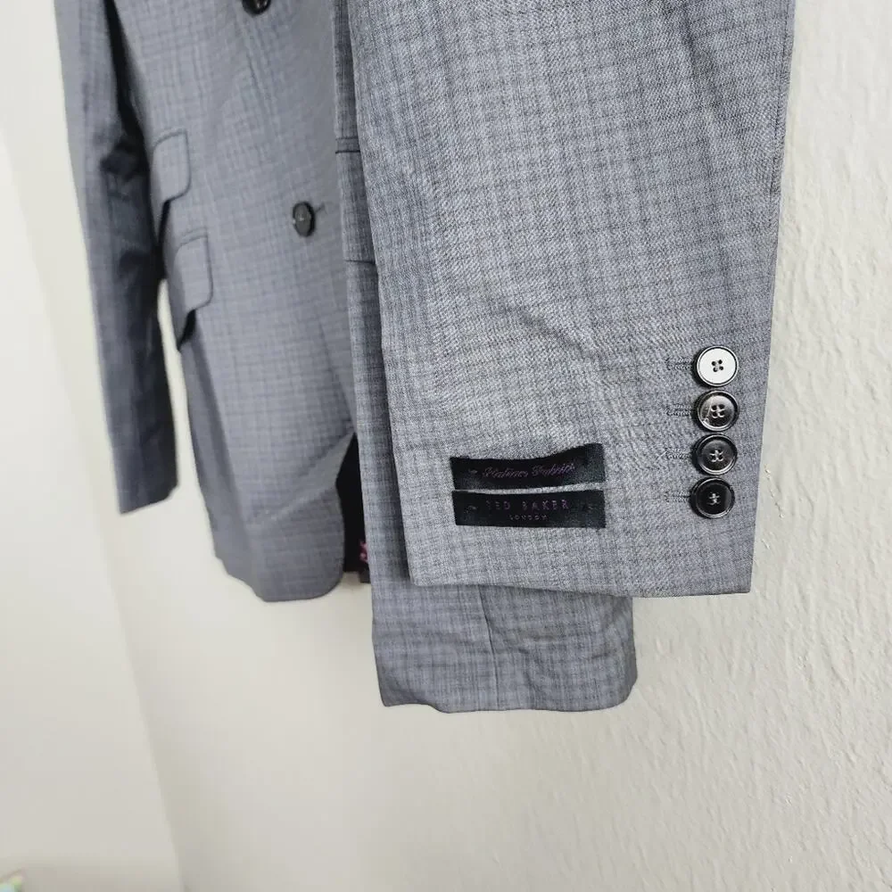 Ted Baker London Endurance Grey Check Wool Suit Jacket Blazer Sport Coat Men 36R